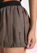 Zoe - Houndstooth Balloon Shorts - Brown