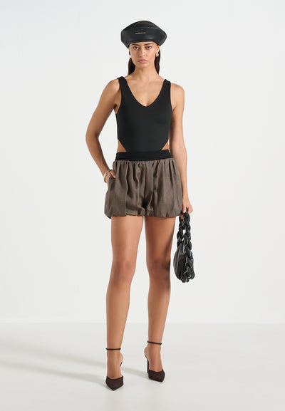 Zoe - Houndstooth Balloon Shorts - Brown