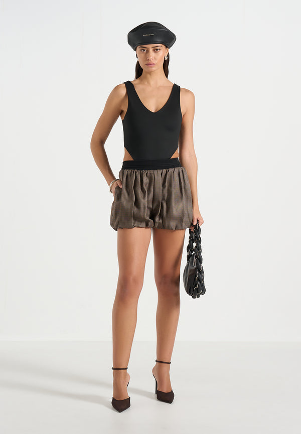 Zoe - Houndstooth Balloon Shorts - Brown
