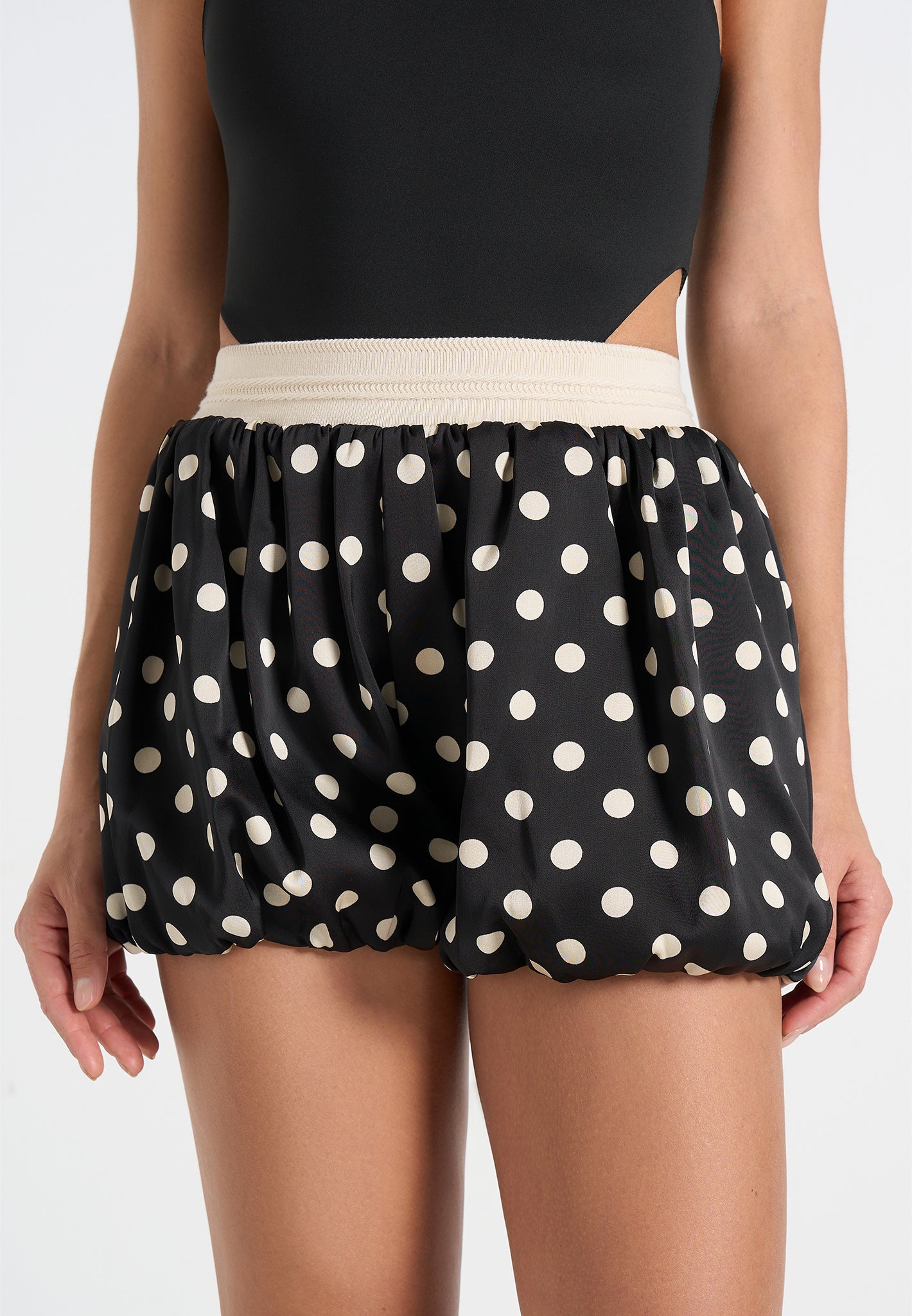 Zoe - Satin Polka Dot Balloon Shorts - Black
