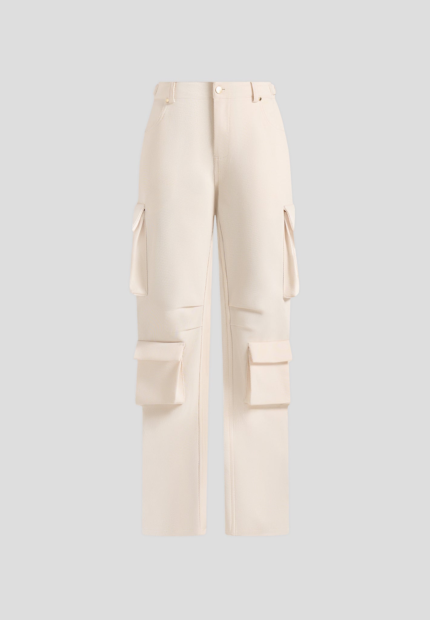 Emilie - High Waisted Twill Cargo Pants - Cream