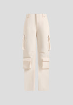 Emilie - High Waisted Twill Cargo Pants - Cream