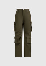 Emilie - High Waisted Twill Cargo Pants - Olive