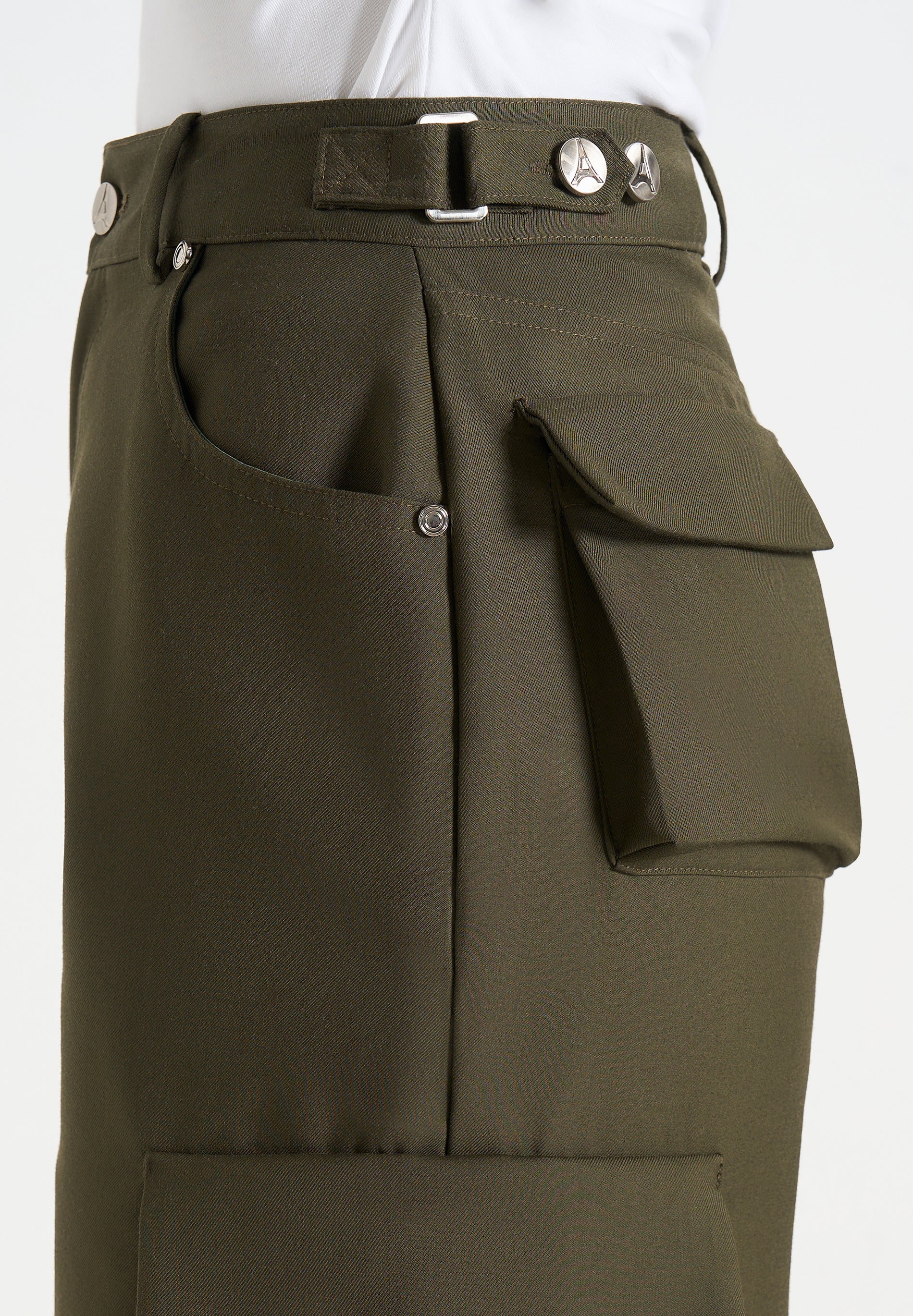 Emilie - High Waisted Twill Cargo Pants - Olive