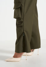 Emilie - High Waisted Twill Cargo Pants - Olive