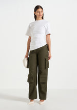 Emilie - High Waisted Twill Cargo Pants - Olive