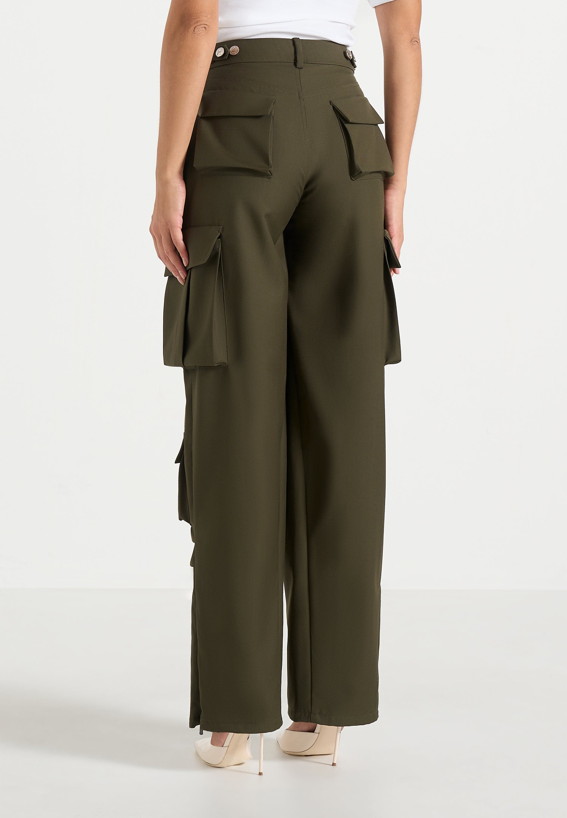 Emilie - High Waisted Twill Cargo Pants - Olive
