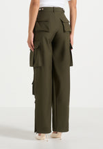 Emilie - High Waisted Twill Cargo Pants - Olive