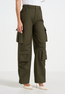 Emilie - High Waisted Twill Cargo Pants - Olive