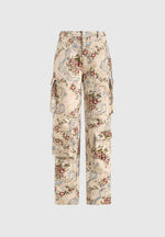 Emilie - High Waisted Tapestry Cargo Pants - Beige