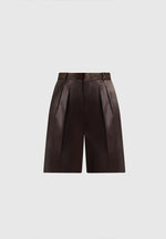lorette-satin-double-pleat-shorts-brown