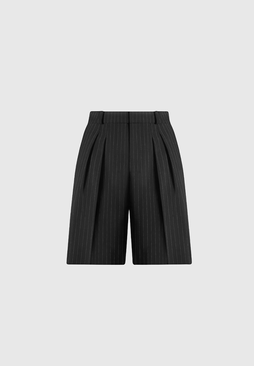 Lorette - Pinstripe Twin Pleat Tailored Shorts - Black