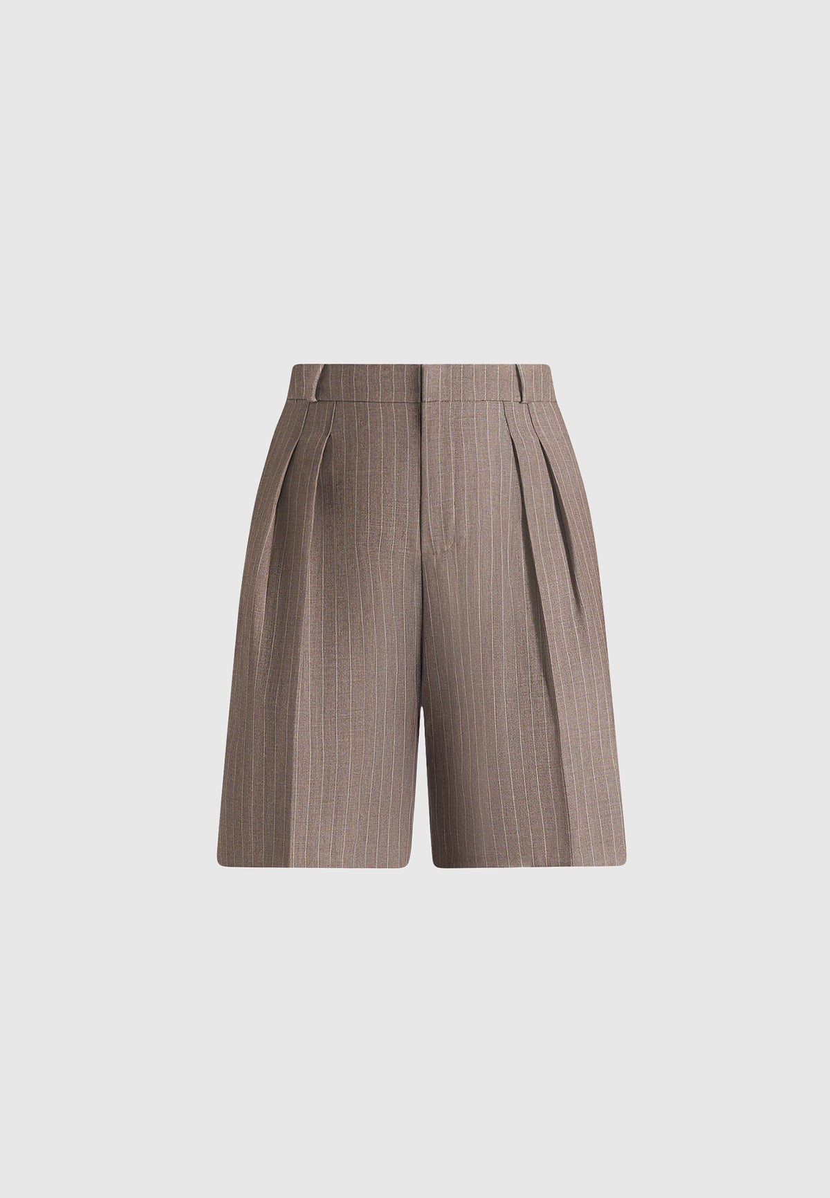Lorette - Pinstripe Twin Pleat Tailored Shorts - Taupe