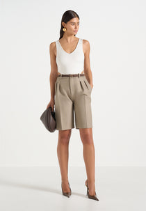 Lorette - Double Pleat Tailored Shorts - Taupe