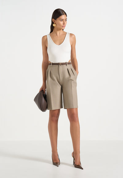 Lorette - Double Pleat Tailored Shorts - Taupe