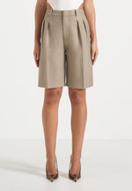 Lorette - Double Pleat Tailored Shorts - Taupe