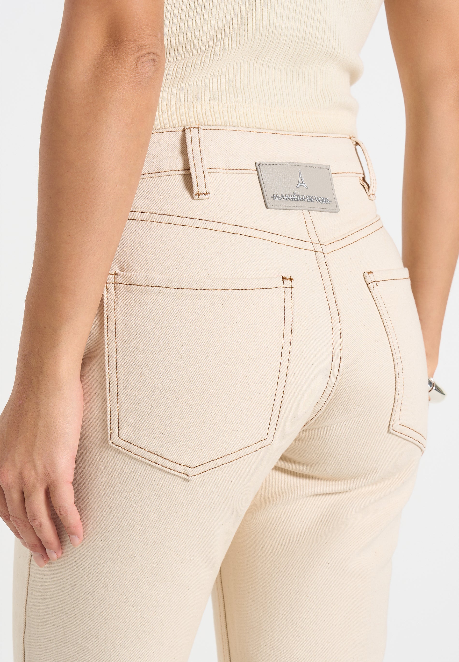 Abbie - Stacked Fit And Flare Jeans - Cream