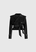 Lelia - Cropped Gabardine Trench 2-in-1 Gilet Coat With Belt - Black