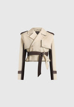 Lelia - Cropped Suede Trench 2-in-1 Gilet Coat With Belt - Beige/Brown
