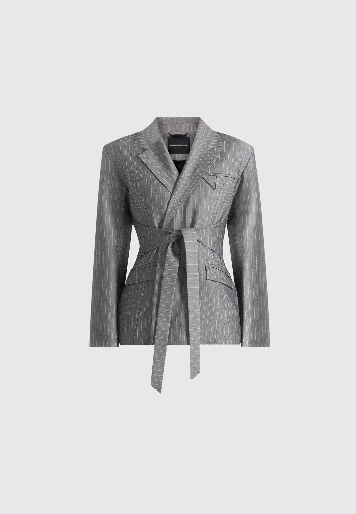 Delphine - Pinstripe Wrap Tie Blazer - Grey