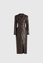 Esma - Python Asymmetric Coat with Cinch Belt - Brown