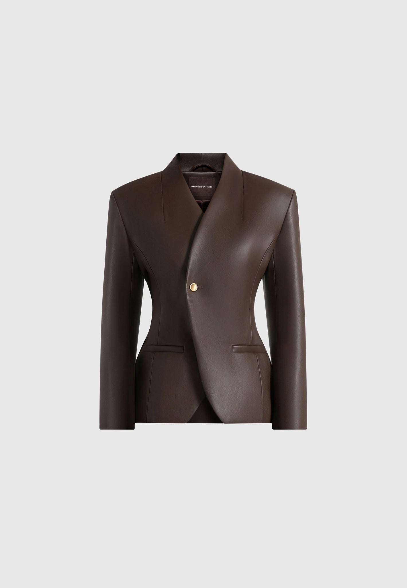 Ina - Leather Cinched Waist Kimono Blazer - Brown