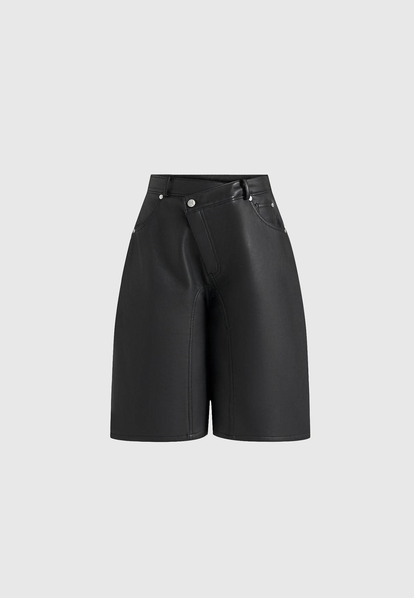 Hazel - Leather Wrapover Bermuda Shorts - Black