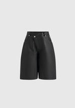 Hazel - Leather Wrapover Bermuda Shorts - Black