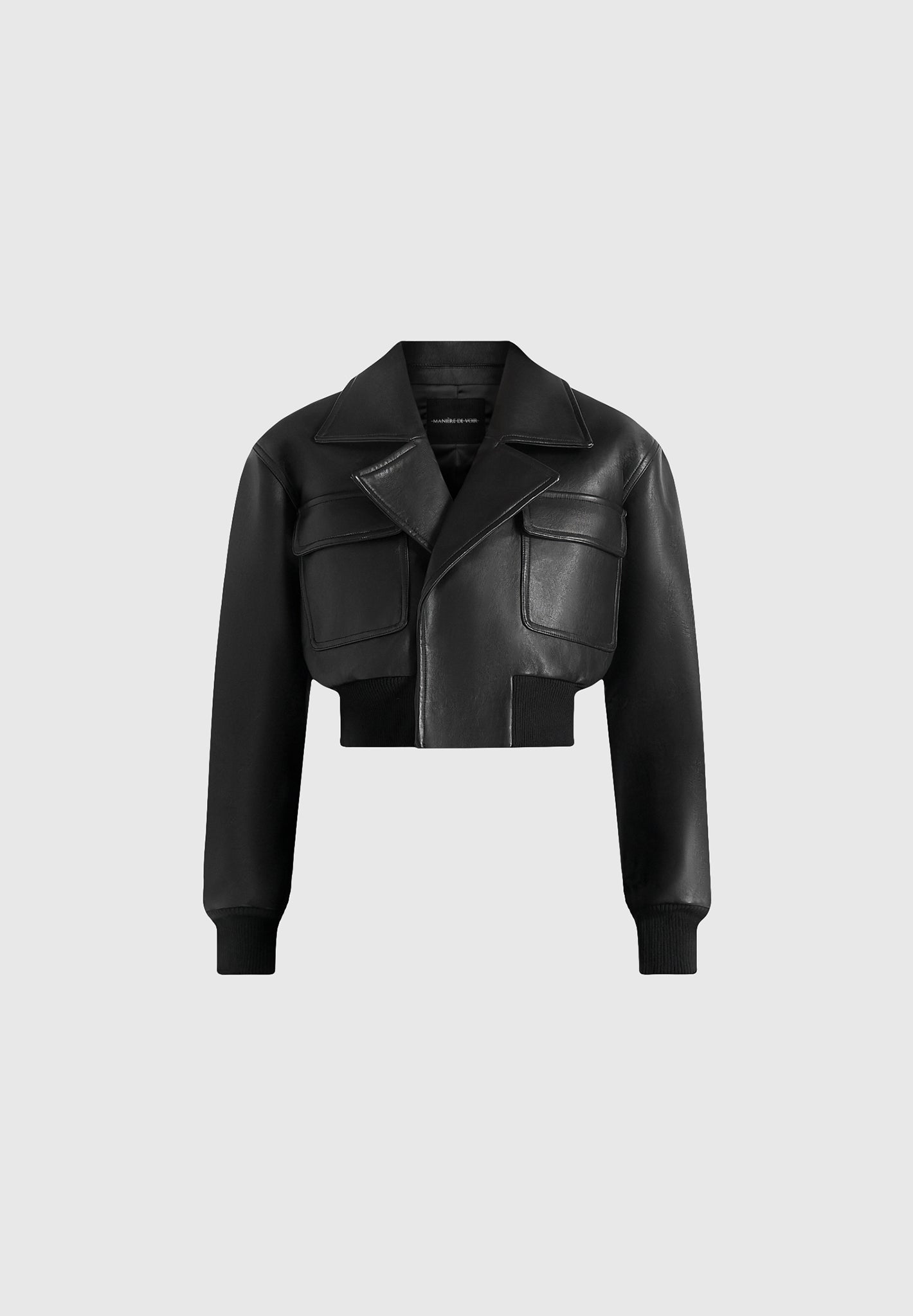 Cosette - Leather Lapel Bomber Jacket - Black