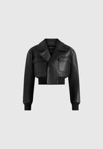 Cosette - Leather Lapel Bomber Jacket - Black
