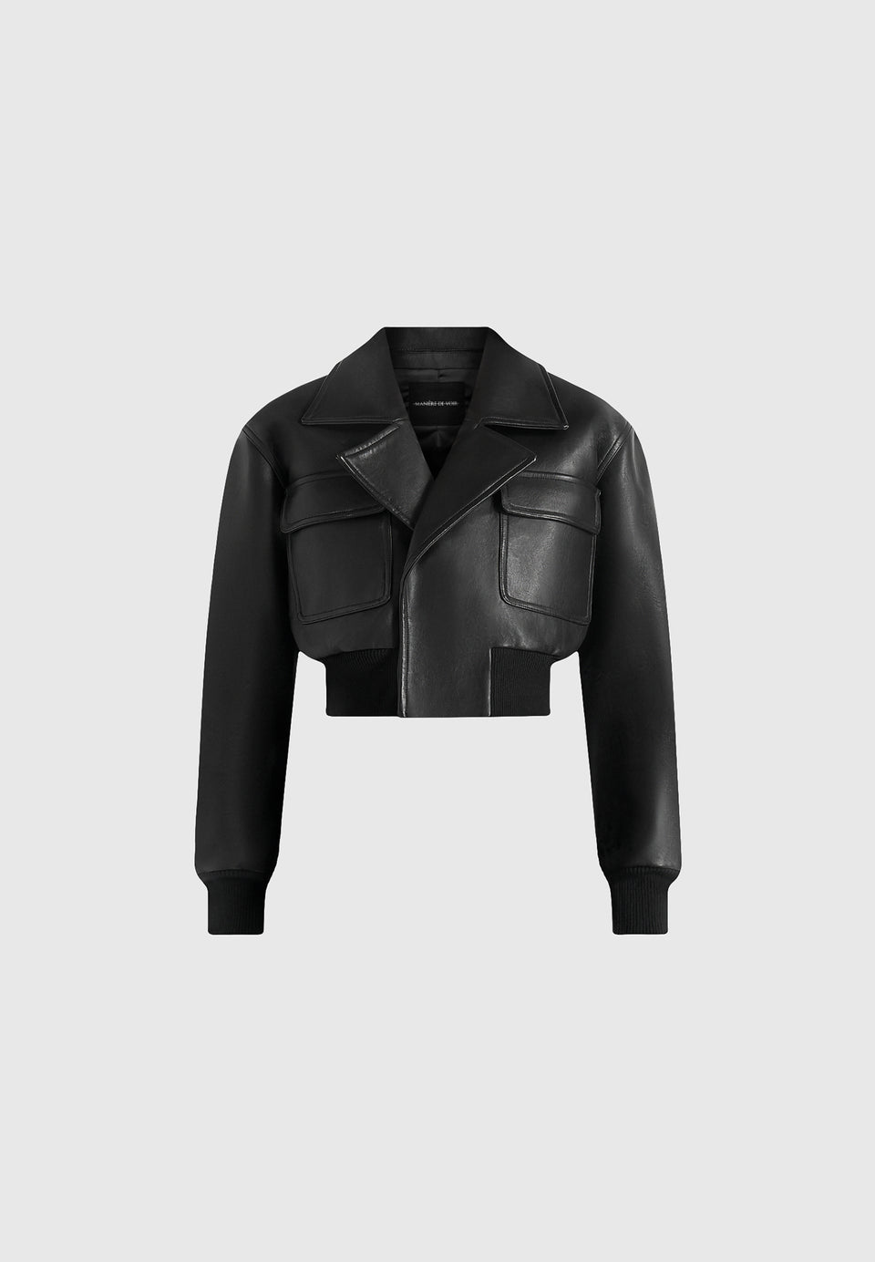 Cosette - Leather Lapel Bomber Jacket - Black