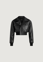 Cosette - Leather Lapel Bomber Jacket - Black