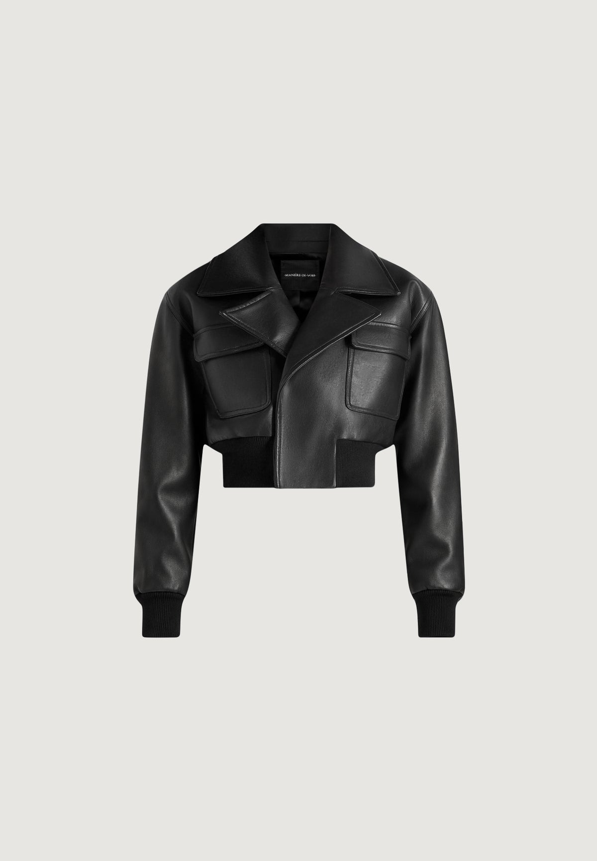 Cosette - Leather Lapel Bomber Jacket - Black