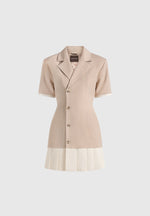 Baya - Tailored Cinch Waist Pleated Blazer Dress - Taupe