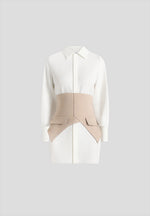 Keira - Corset Overlay Shirt Mini Dress - White/Taupe