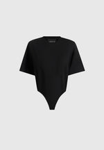 Mia - Wide Shoulder Bodysuit T-Shirt - Black