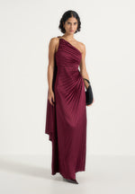Aurelie - Pleated One-Shoulder Maxi Dress - Wine Red