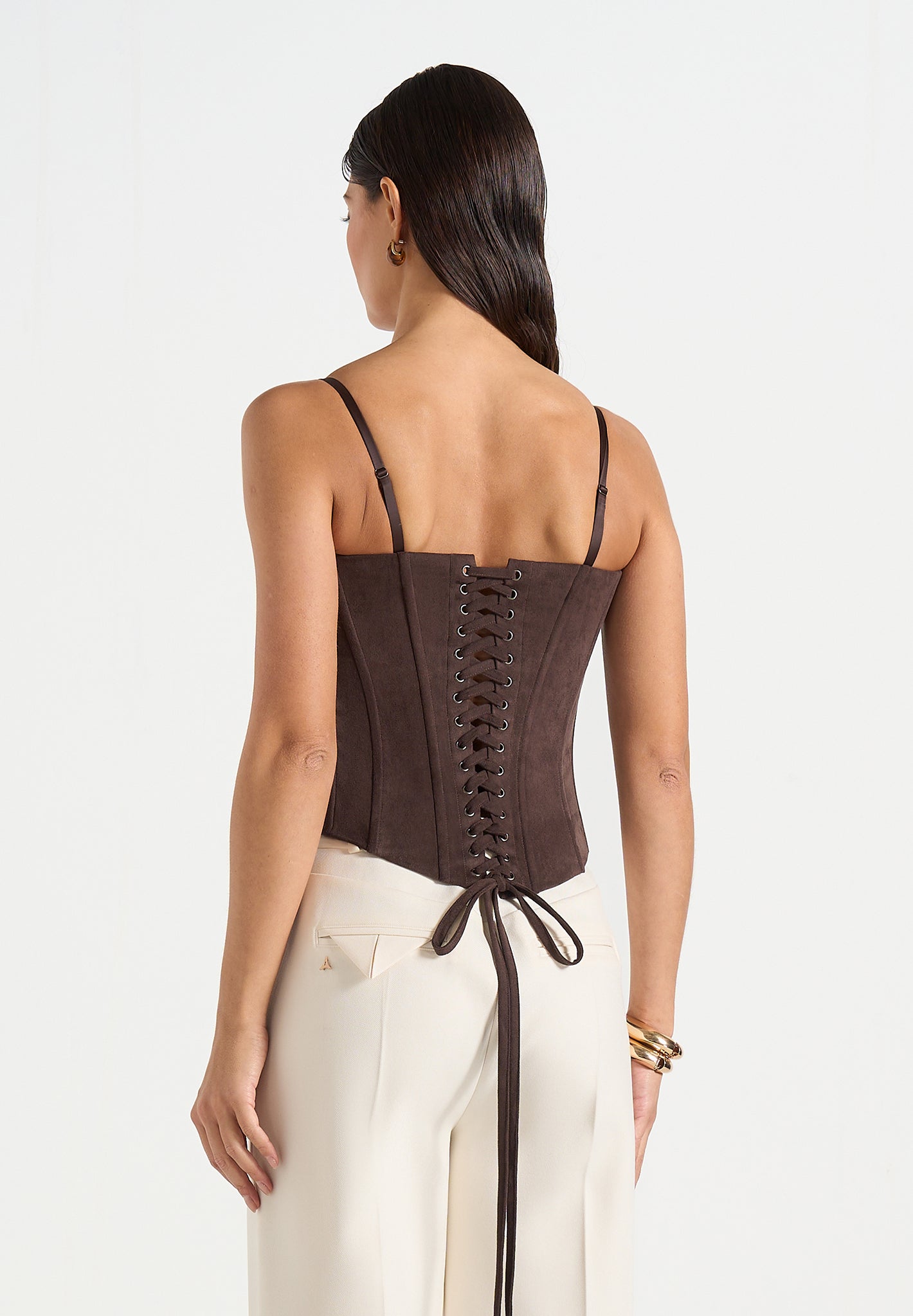 Scarlett - Suede Lace Up Corset  - Brown