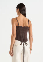 Scarlett - Suede Lace Up Corset  - Brown