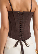 Scarlett - Suede Lace Up Corset  - Brown