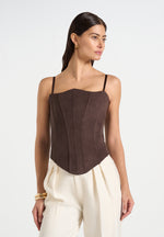 Scarlett - Suede Lace Up Corset  - Brown