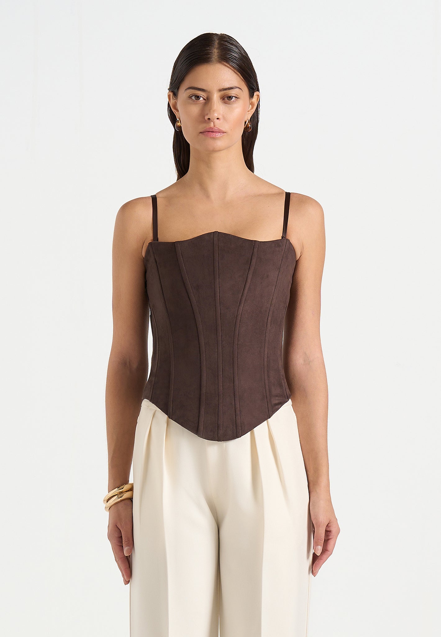 Scarlett - Suede Lace Up Corset  - Brown 