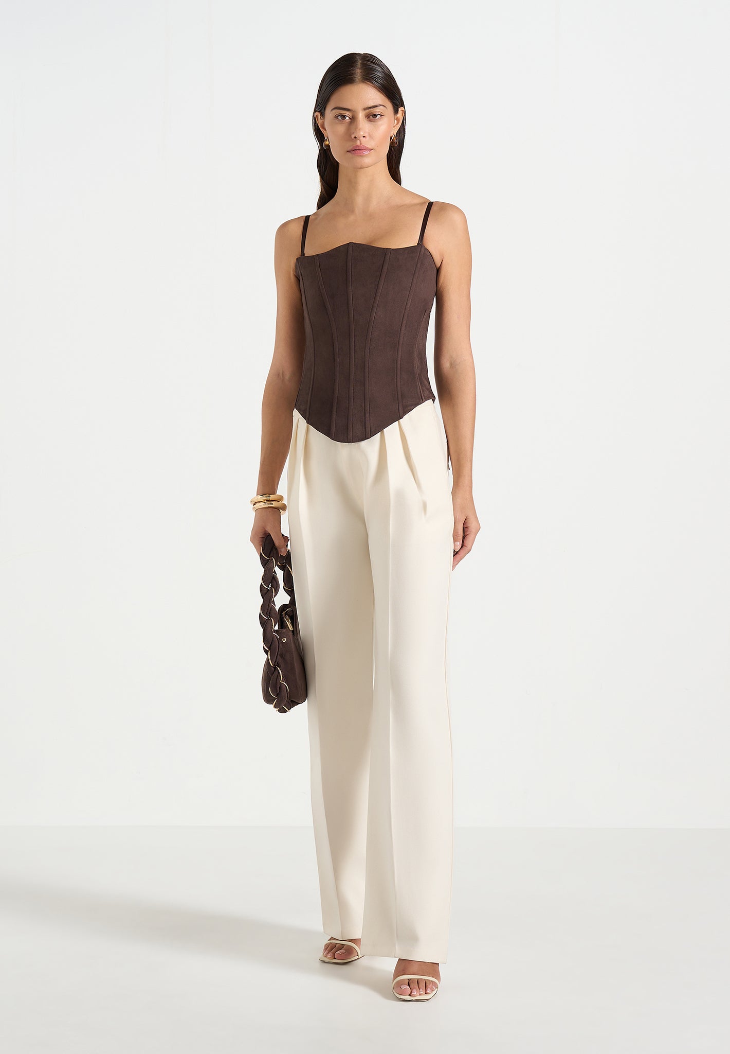 Scarlett - Suede Lace Up Corset  - Brown