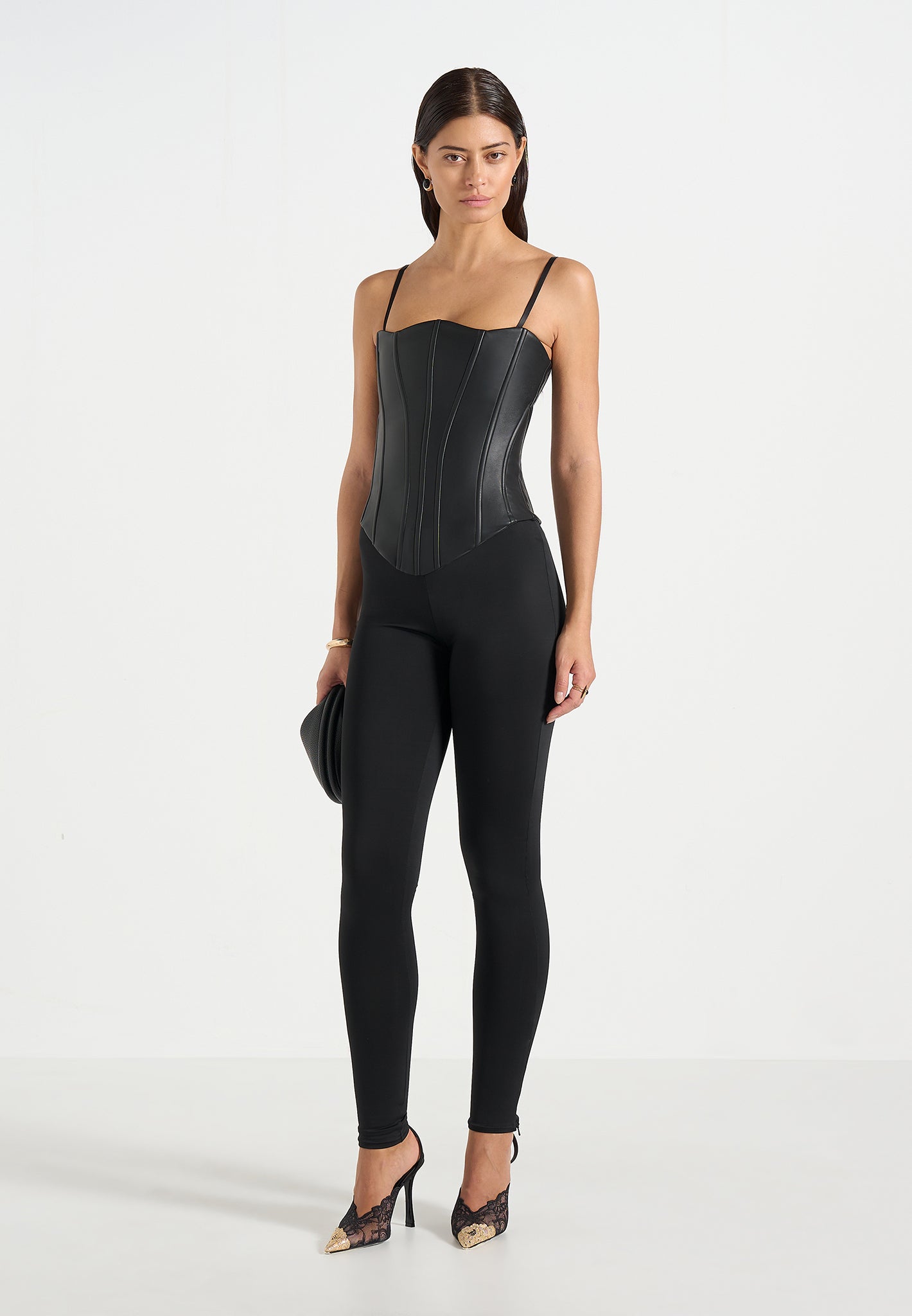 Scarlett - Leather Lace Up Corset - Black