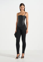 Scarlett - Leather Lace Up Corset - Black