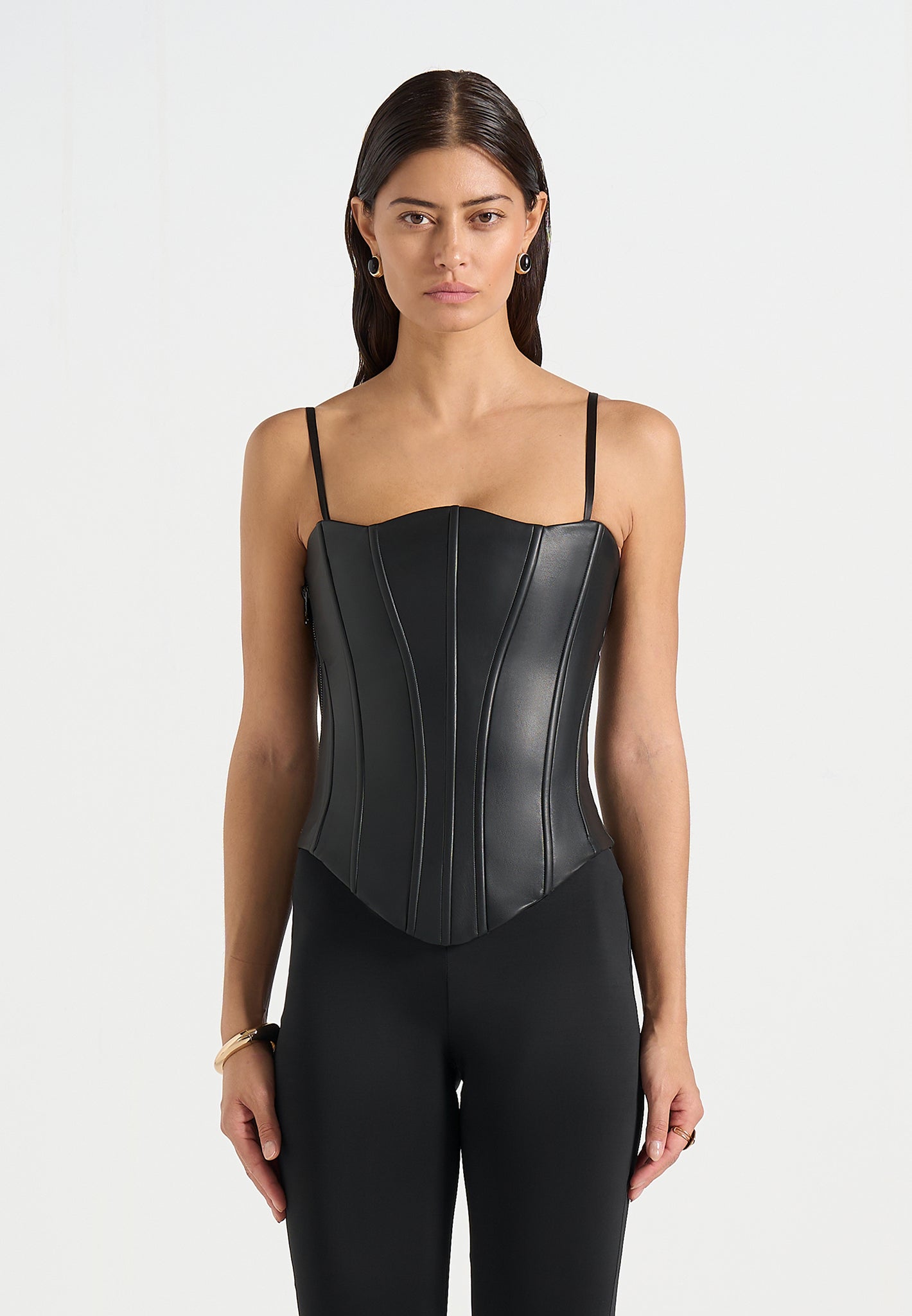 Scarlett - Leather Lace Up Corset - Black