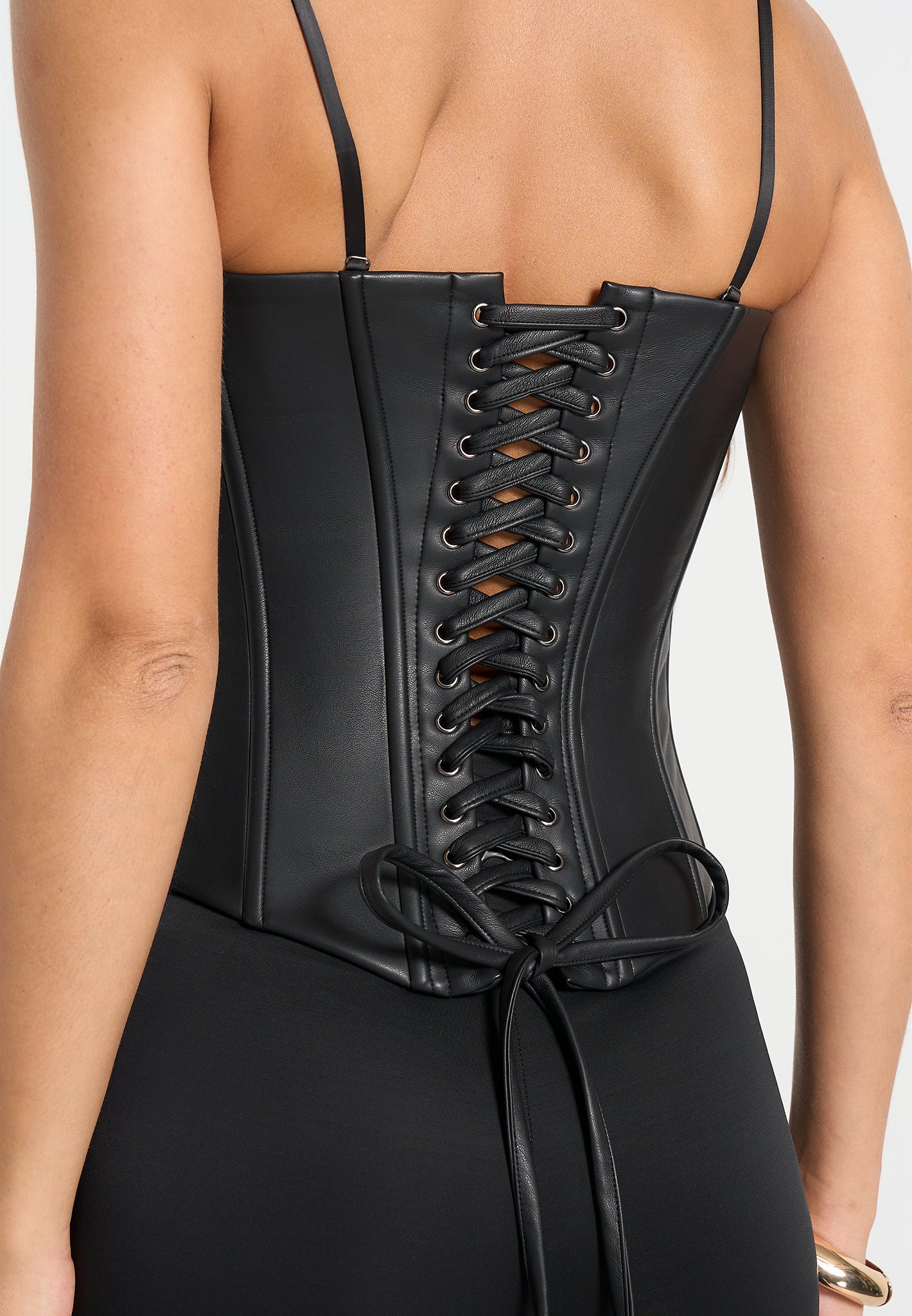 Scarlett - Leather Lace Up Corset - Black