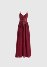 Rosie - Lace Corset Maxi Dress - Wine Red