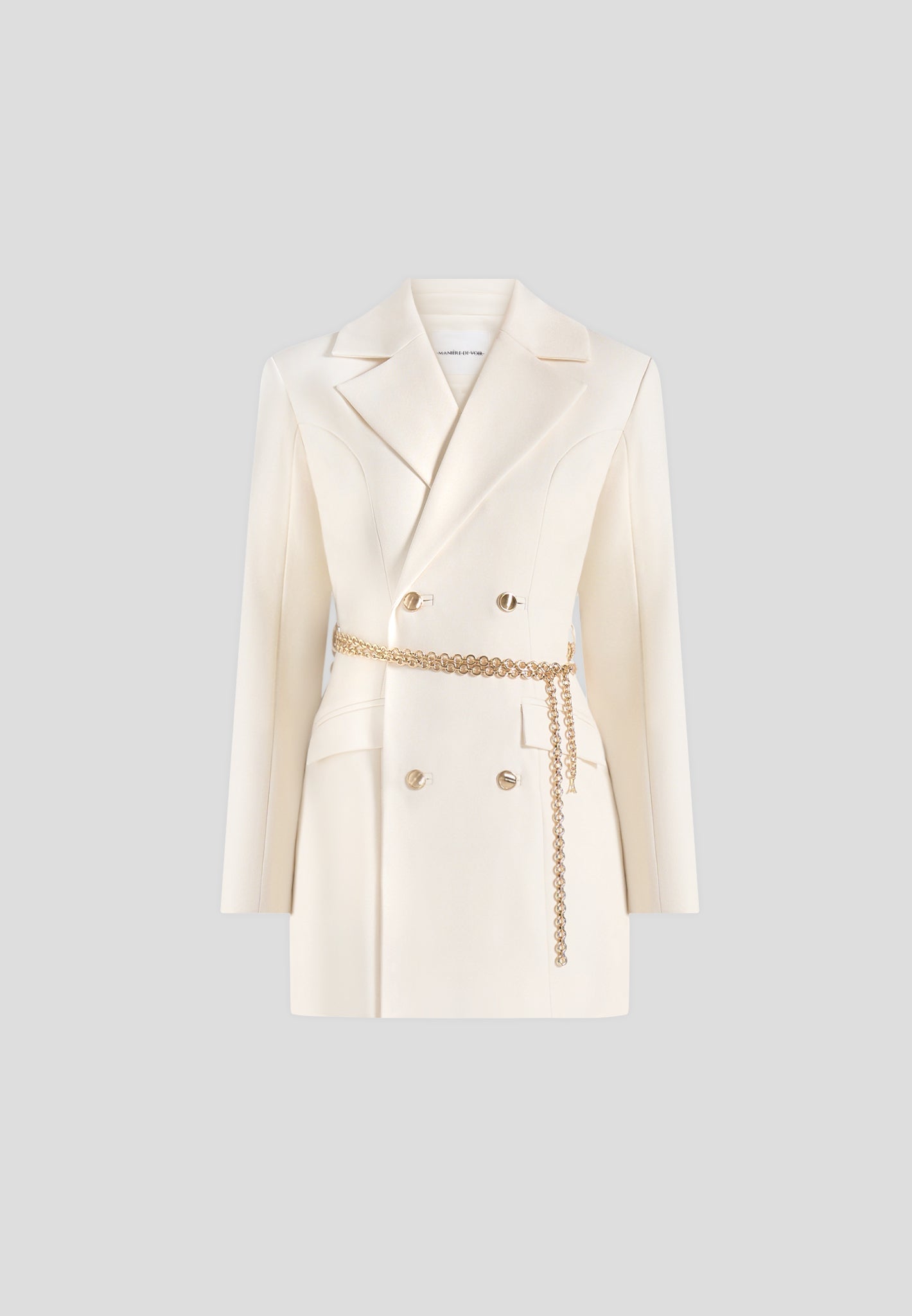 Zara - Double Breasted Blazer Dress With Chain - Off White