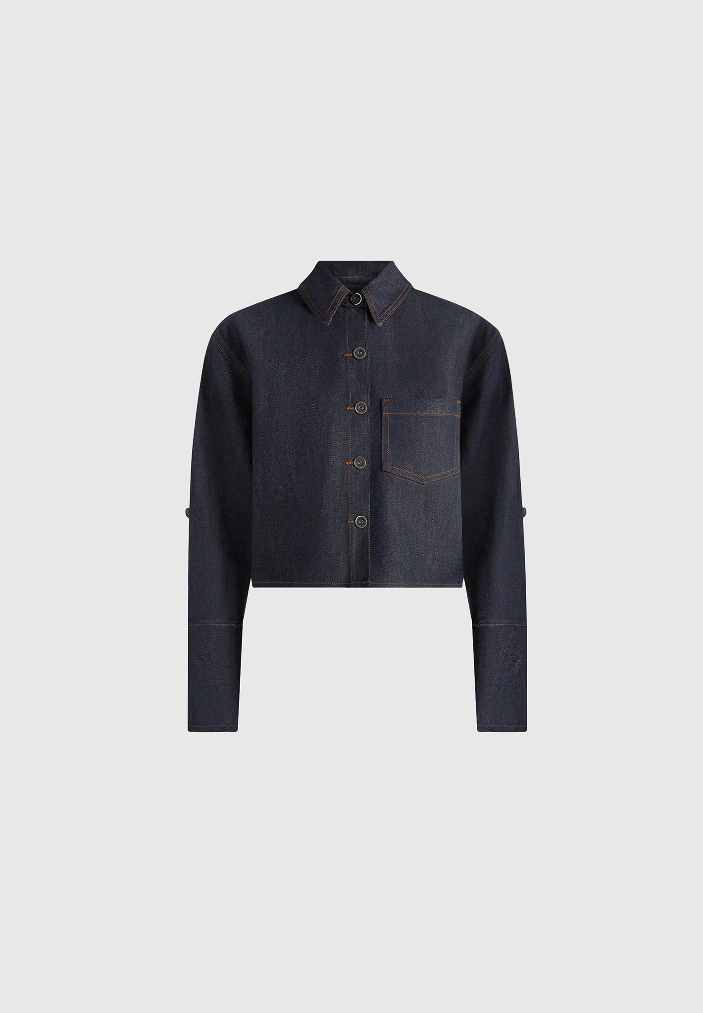 Maura - Boxy Cropped Roll-Sleeve Denim Shirt - Indigo